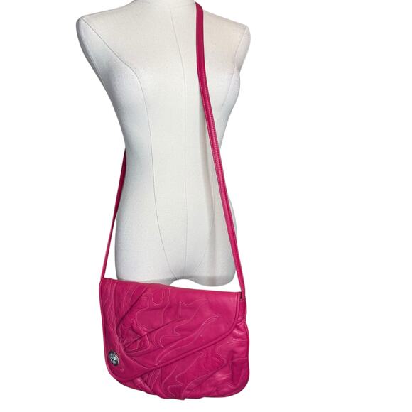 Vintage Viva California Leather Patchwork Crossbody Bag Hot Pink Clutch Purse - Picture 2 of 7